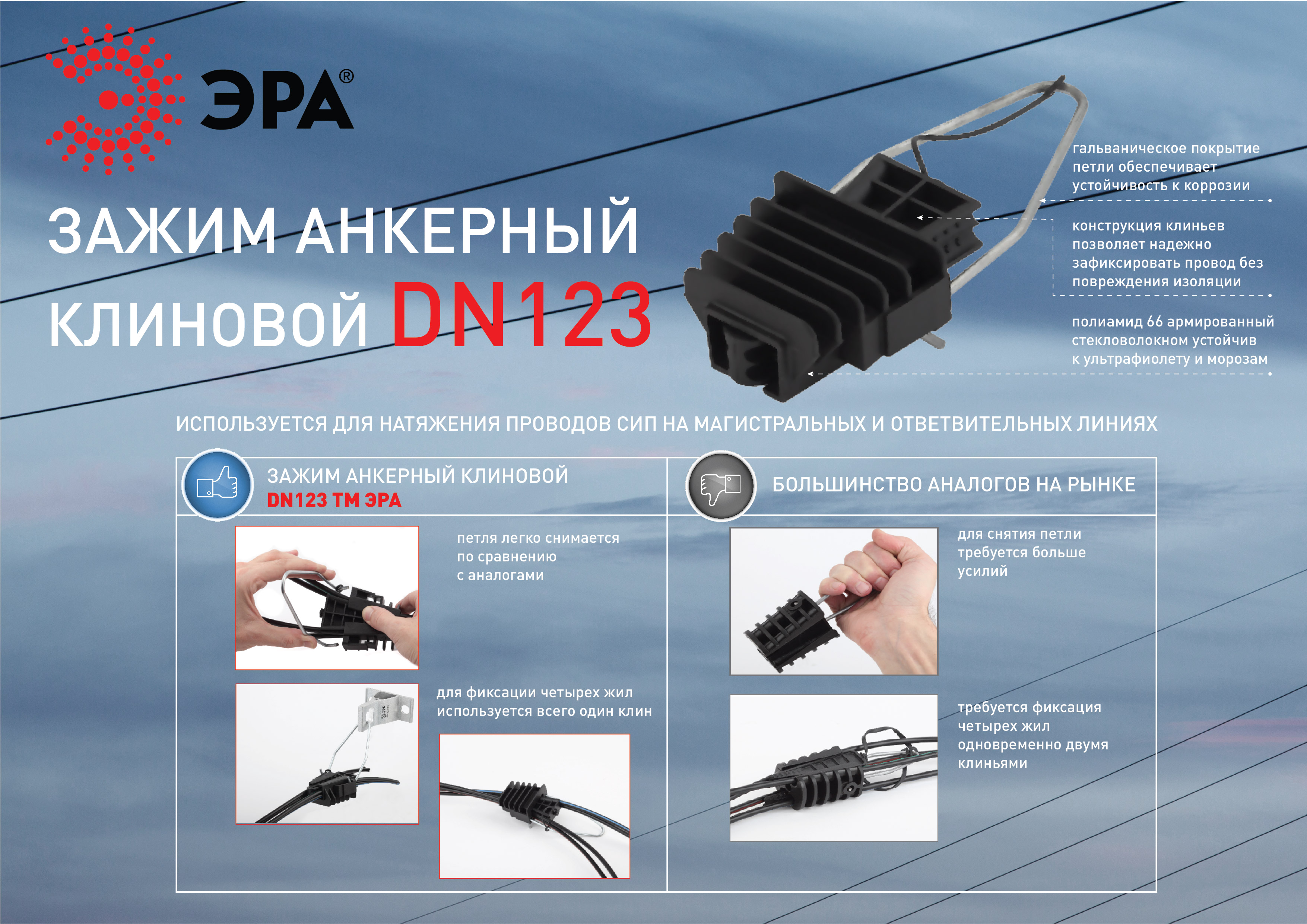 Купить Зажим анкерный клиновой DN-123 (2х16/4х25) ЭРА | Интернет ...